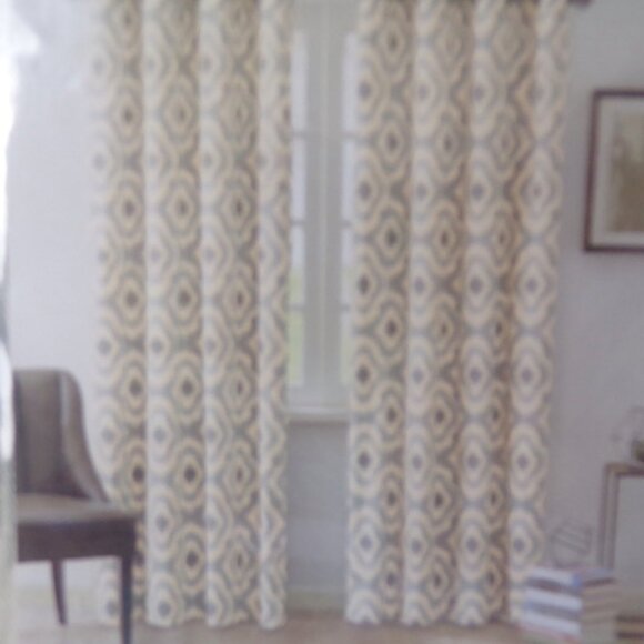 INK + IVY Ankara Curtain Panel 50"x 84" Grey One Panel - Picture 1 of 4
